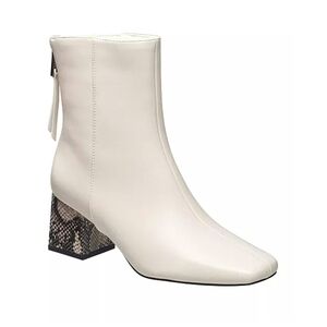 French Connection Women's Tess Zip Elegant White Ankle Boots with Snakeskin Heel